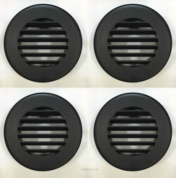 Round RV Furnace Wall Register Vent | Black | 4 Pack